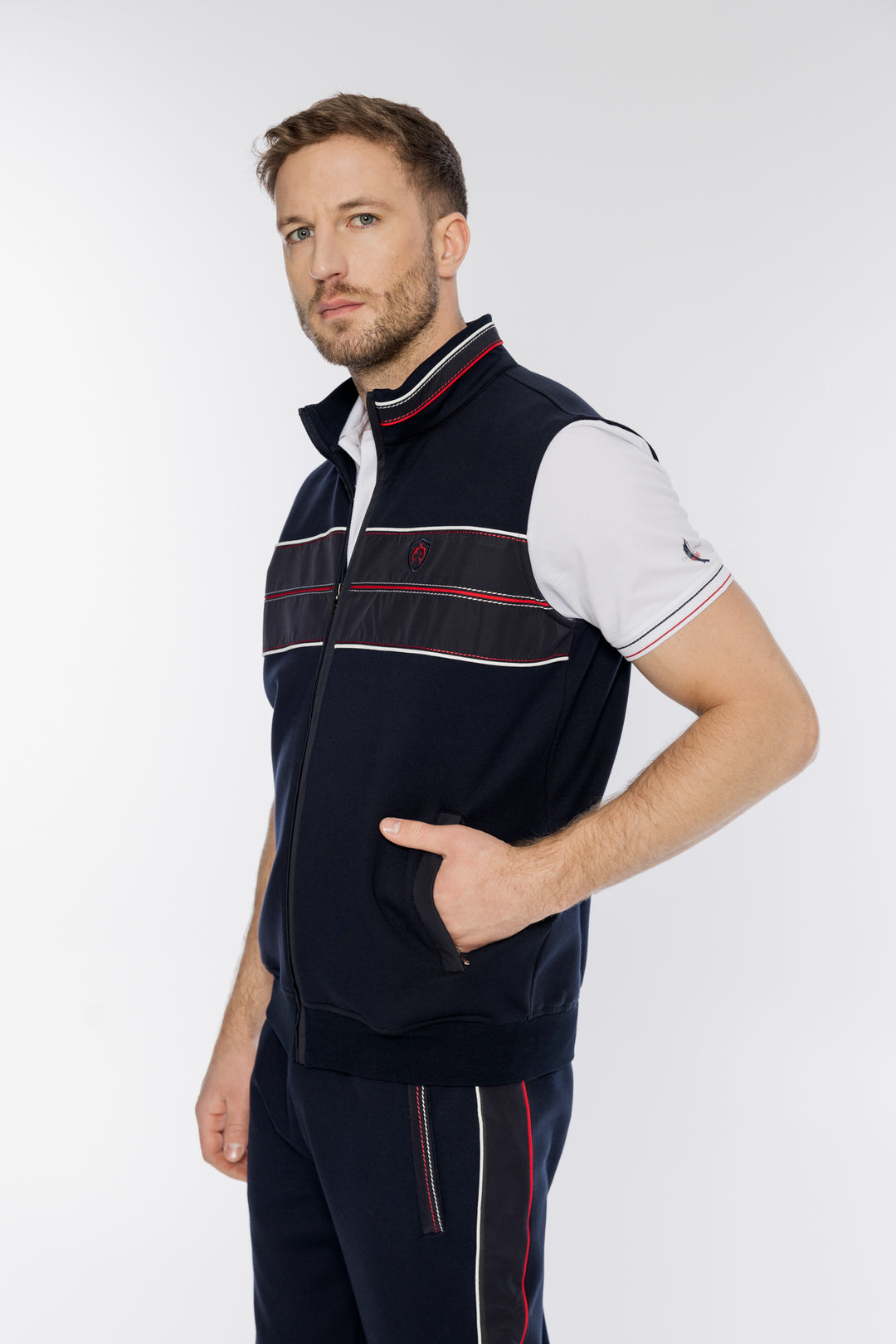 Pikowany bezrękawnik męski Campione z kontrastowym panelem