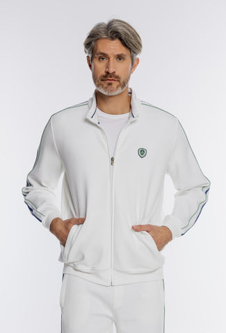 Biała męska bluza rozpinana z kontrastowymi pasami