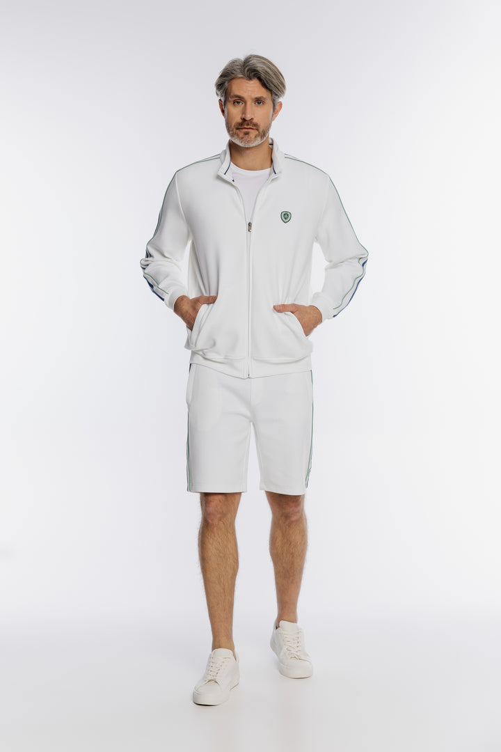 Biała męska bluza rozpinana z kontrastowymi pasami