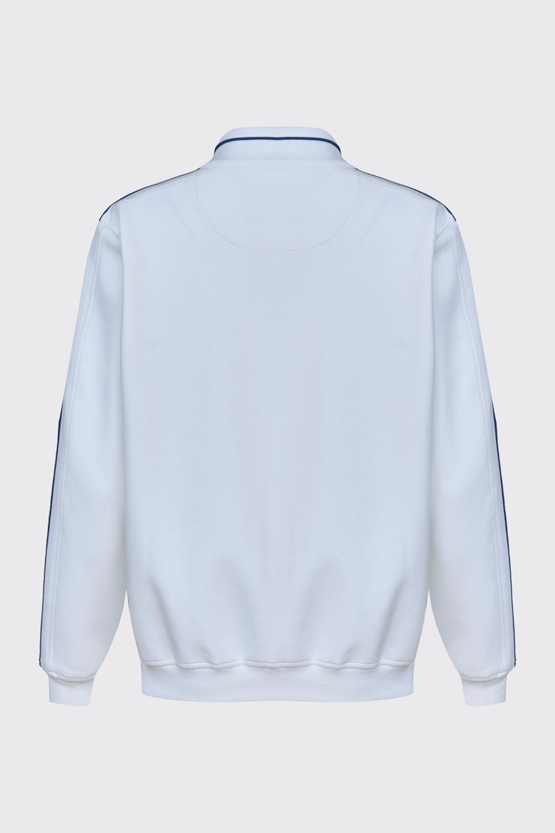 Biała męska bluza rozpinana z kontrastowymi pasami