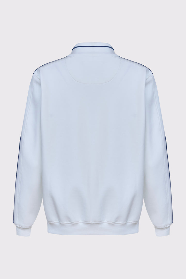 Biała męska bluza rozpinana z kontrastowymi pasami