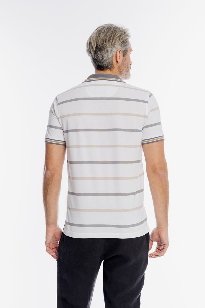 Męska koszulka polo w poziome biało-szare pasy