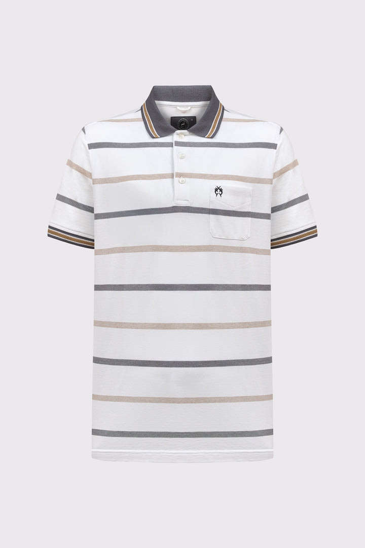Męska koszulka polo w poziome biało-szare pasy