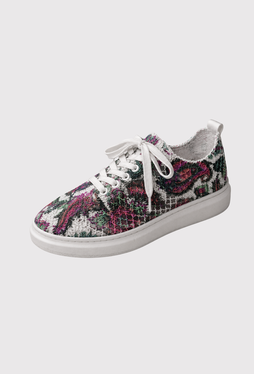 Kolorowe sneakersy z dekoracyjną koronkową strukturą