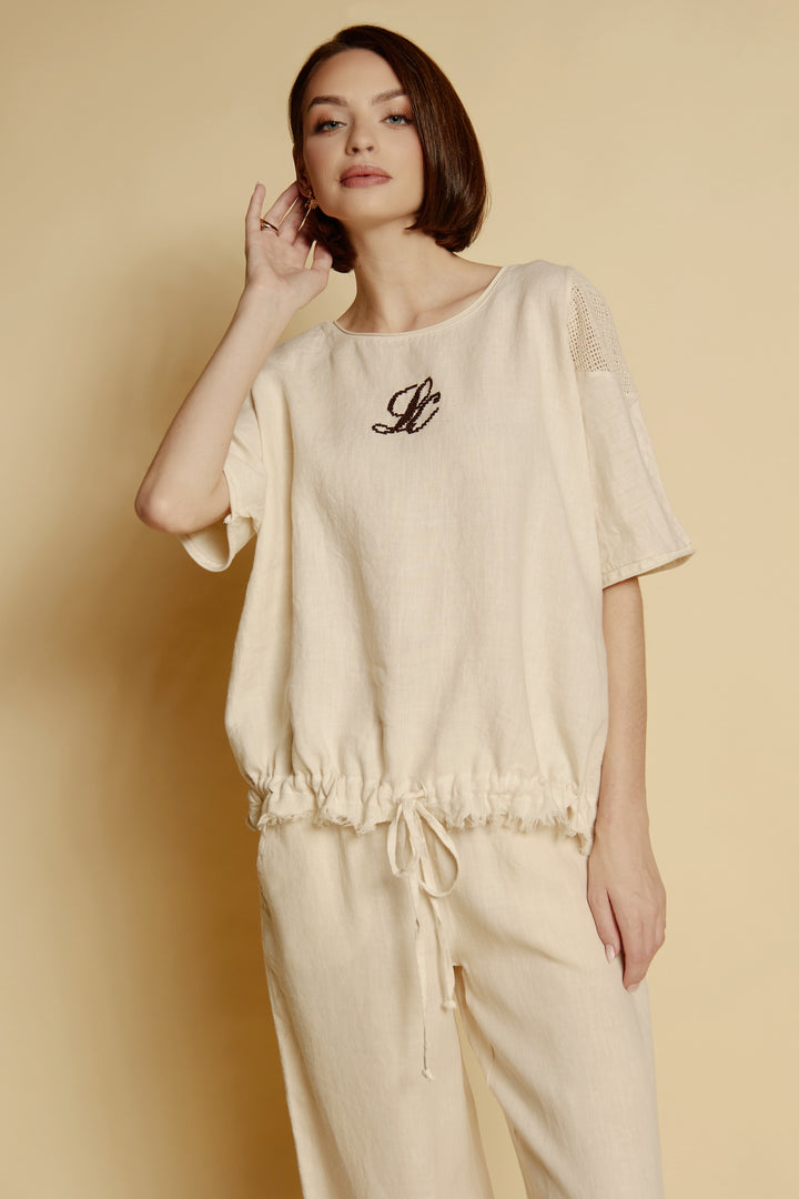 Lniana bluzka „Naturé” z monogramem