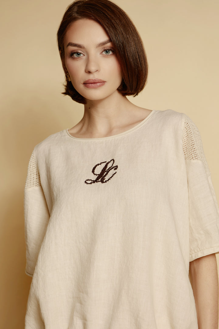 Lniana bluzka „Naturé” z monogramem