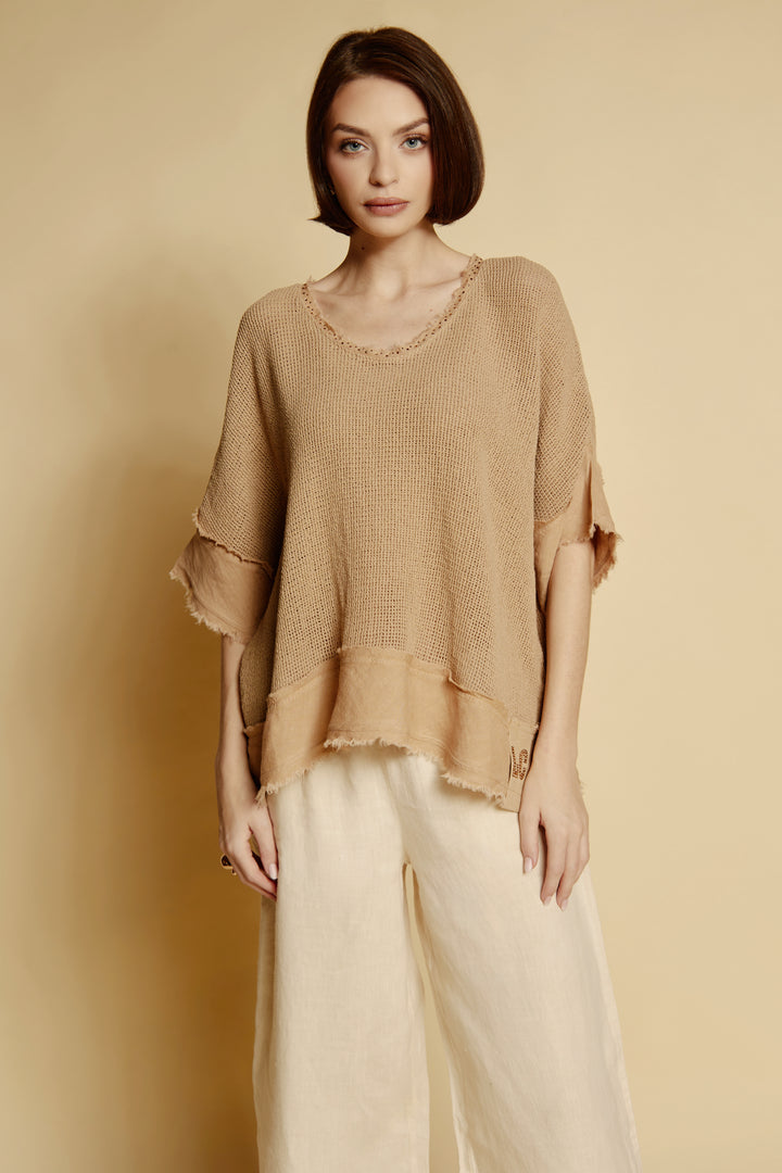 Lniana bluzka oversize „Sahara” w odcieniu karmelowym
