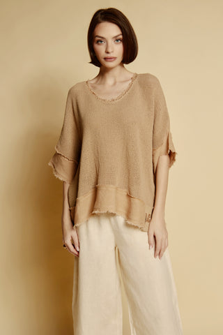 Lniana bluzka oversize „Sahara” w odcieniu karmelowym