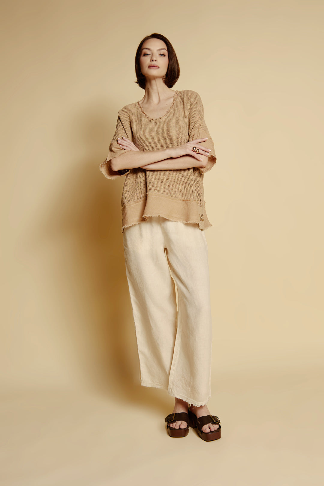 Lniana bluzka oversize „Sahara” w odcieniu karmelowym