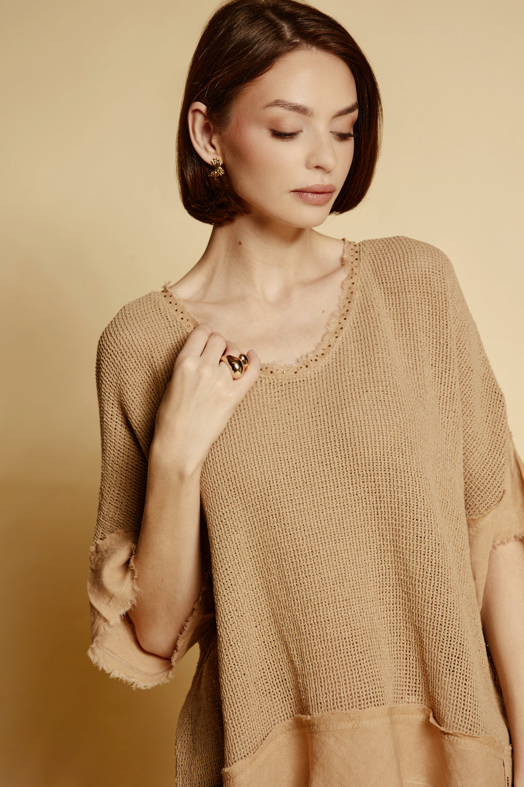 Lniana bluzka oversize „Sahara” w odcieniu karmelowym