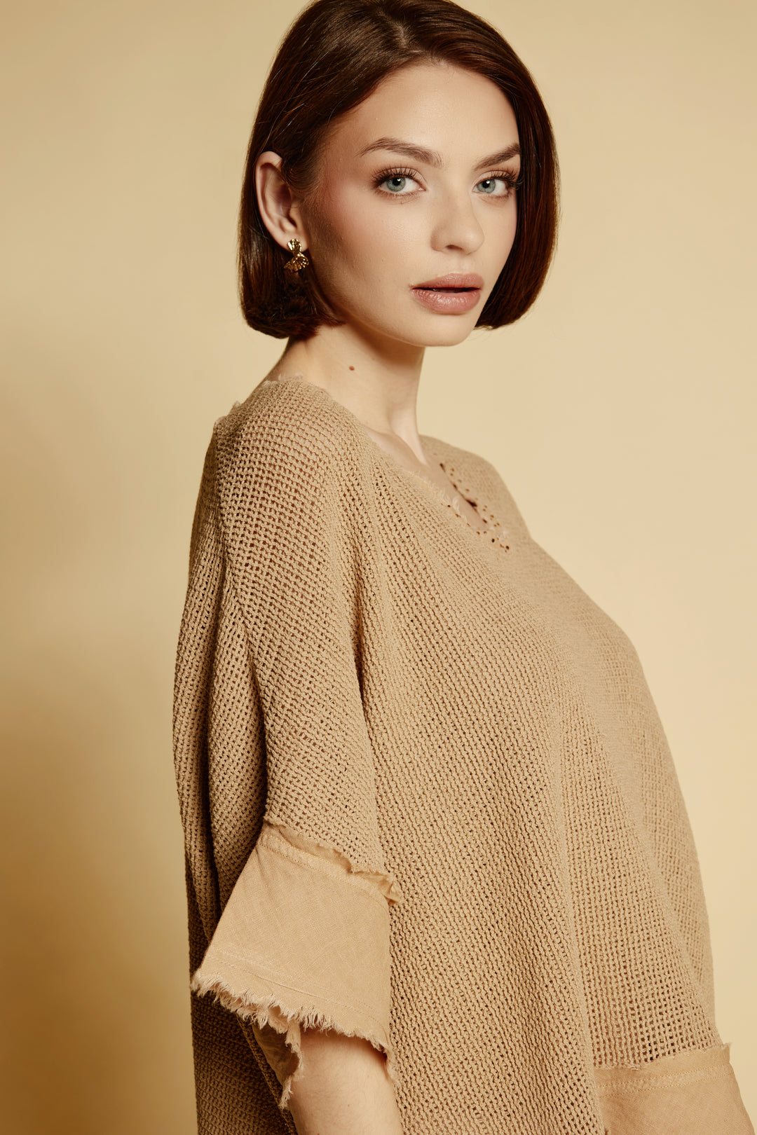 Lniana bluzka oversize „Sahara” w odcieniu karmelowym