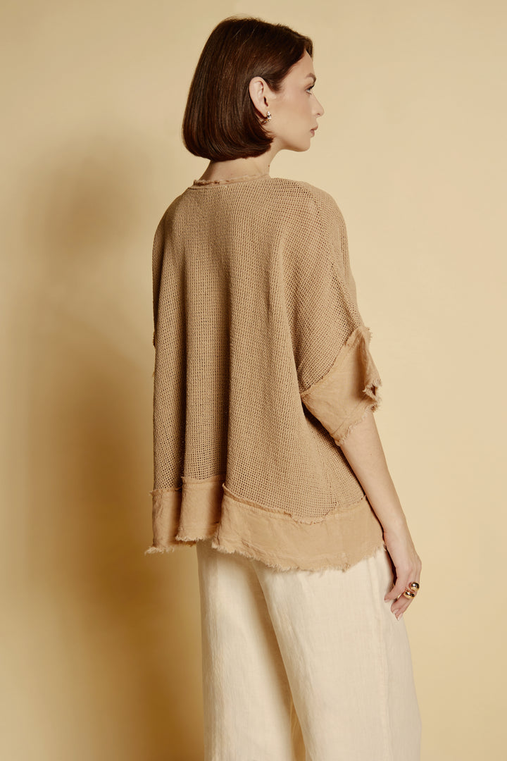 Lniana bluzka oversize „Sahara” w odcieniu karmelowym