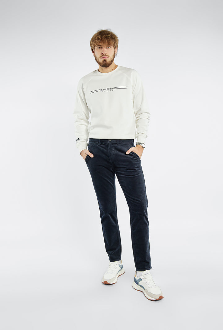 Spodnie męskie Primodi sztruksowe granatowe o eleganckim kroju skinny