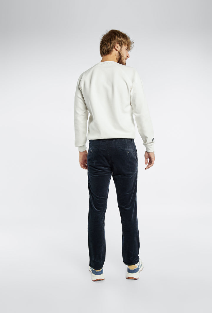 Spodnie męskie Primodi sztruksowe granatowe o eleganckim kroju skinny