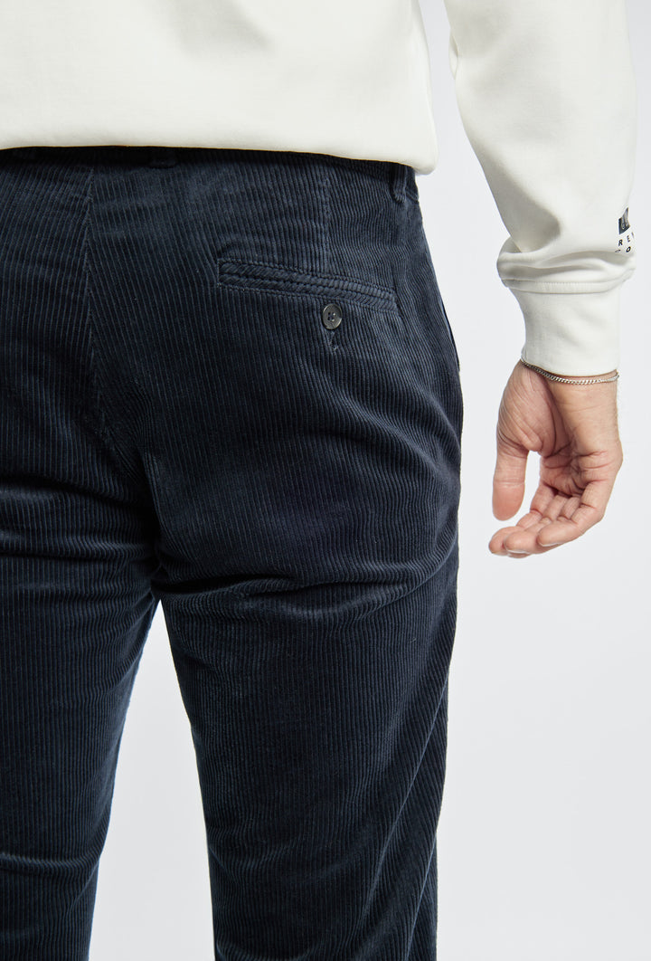 Spodnie męskie Primodi sztruksowe granatowe o eleganckim kroju skinny