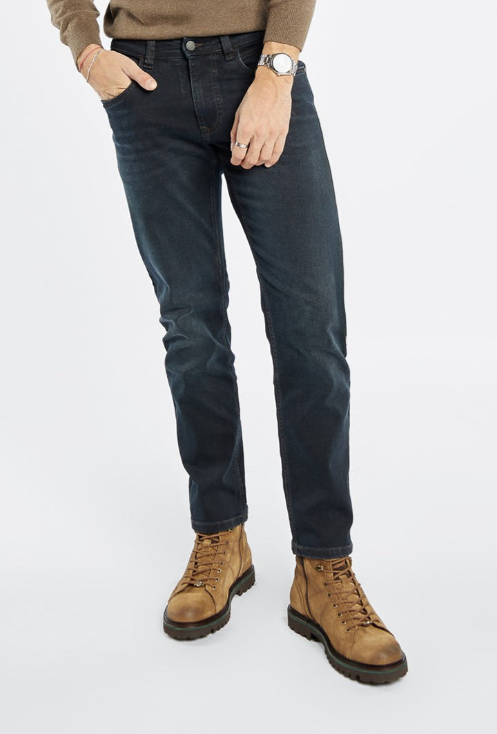 Klasyczne jeansy męskie Primodi w kroju skinny w kolorze granatowym