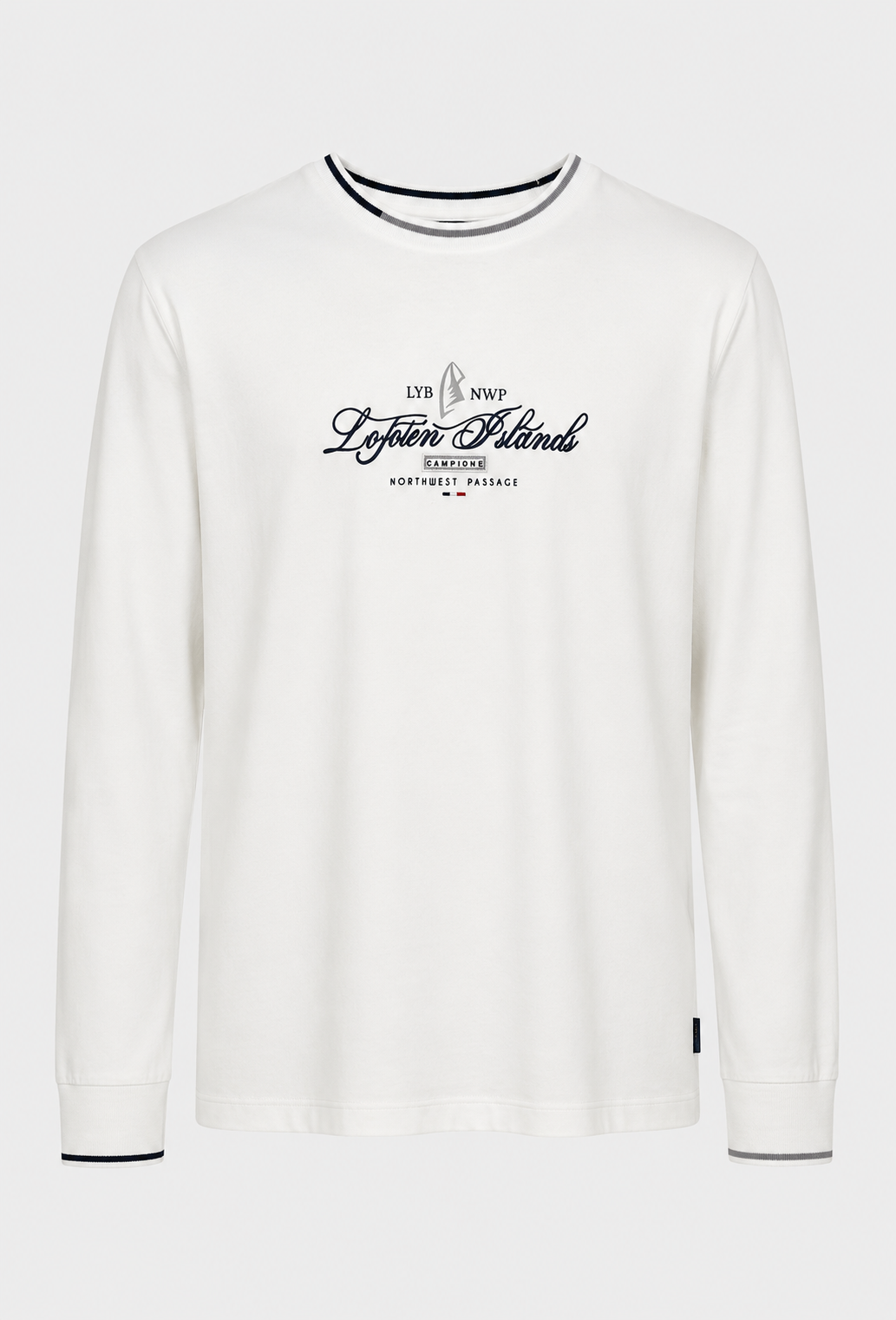 Męski longsleeve z nadrukiem Lofoten Islands biały BIG SIZE