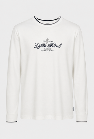 Męski longsleeve z nadrukiem Lofoten Islands biały BIG SIZE