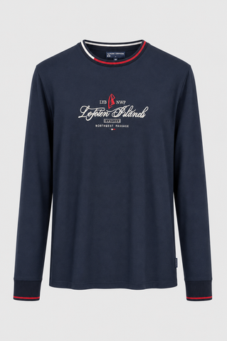 Męski longsleeve z nadrukiem Lofoten Islands granatowy BIG SIZE