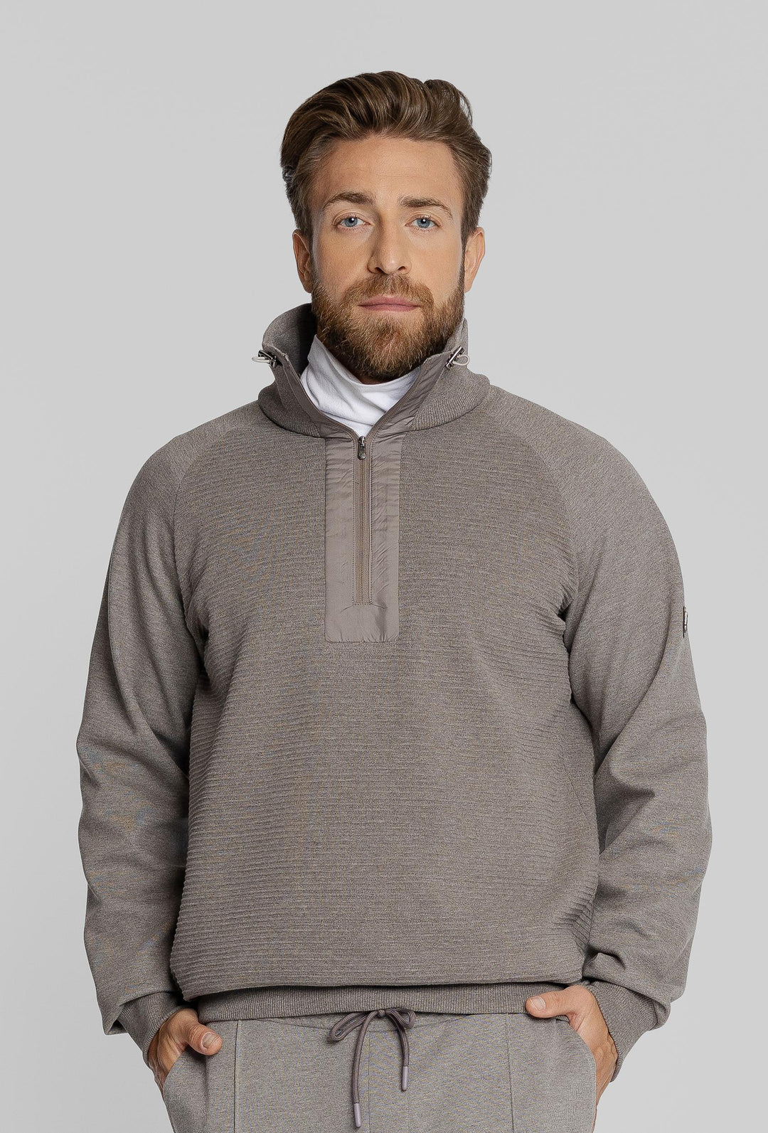 Szara bluza męska ze stójką i zamkiem 1/2