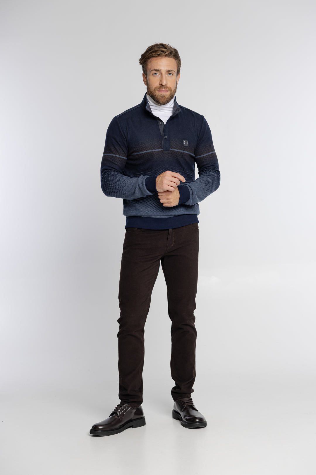 Męska bluza polo z półgolfem granatowa Regular Fit