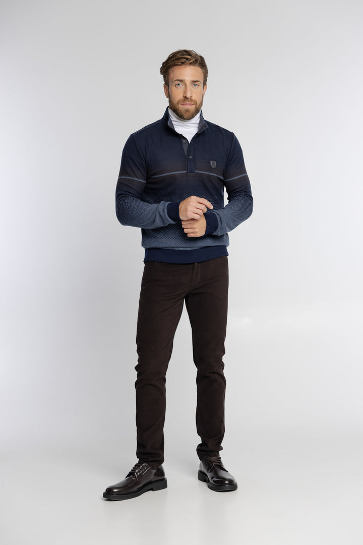 Męska bluza polo z półgolfem granatowa Regular Fit