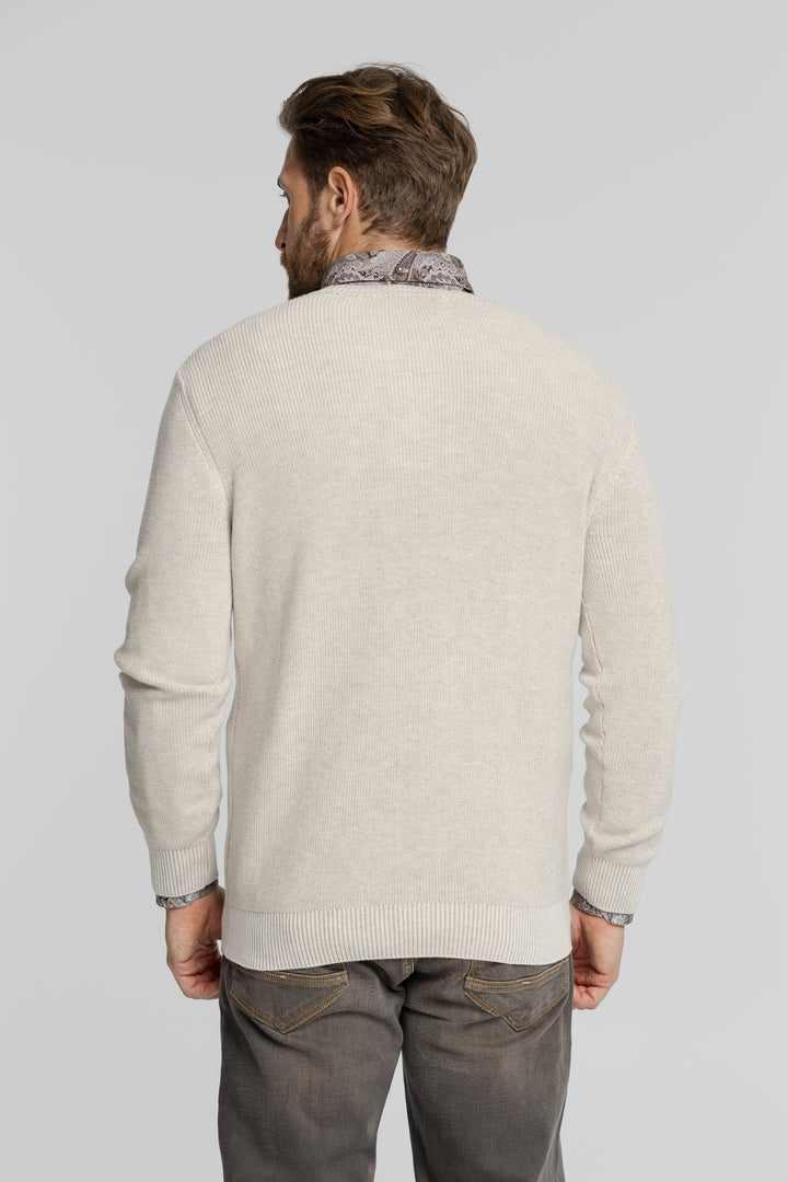 Męski sweter z okrągłym dekoltem ecru Regular Fit