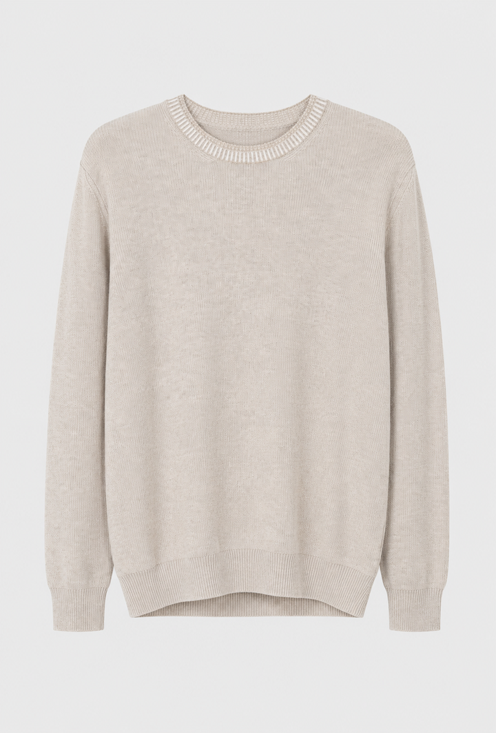 Męski sweter z okrągłym dekoltem ecru Regular Fit