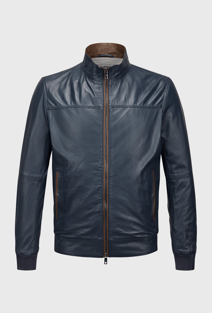 Granatowa kurtka skórzana