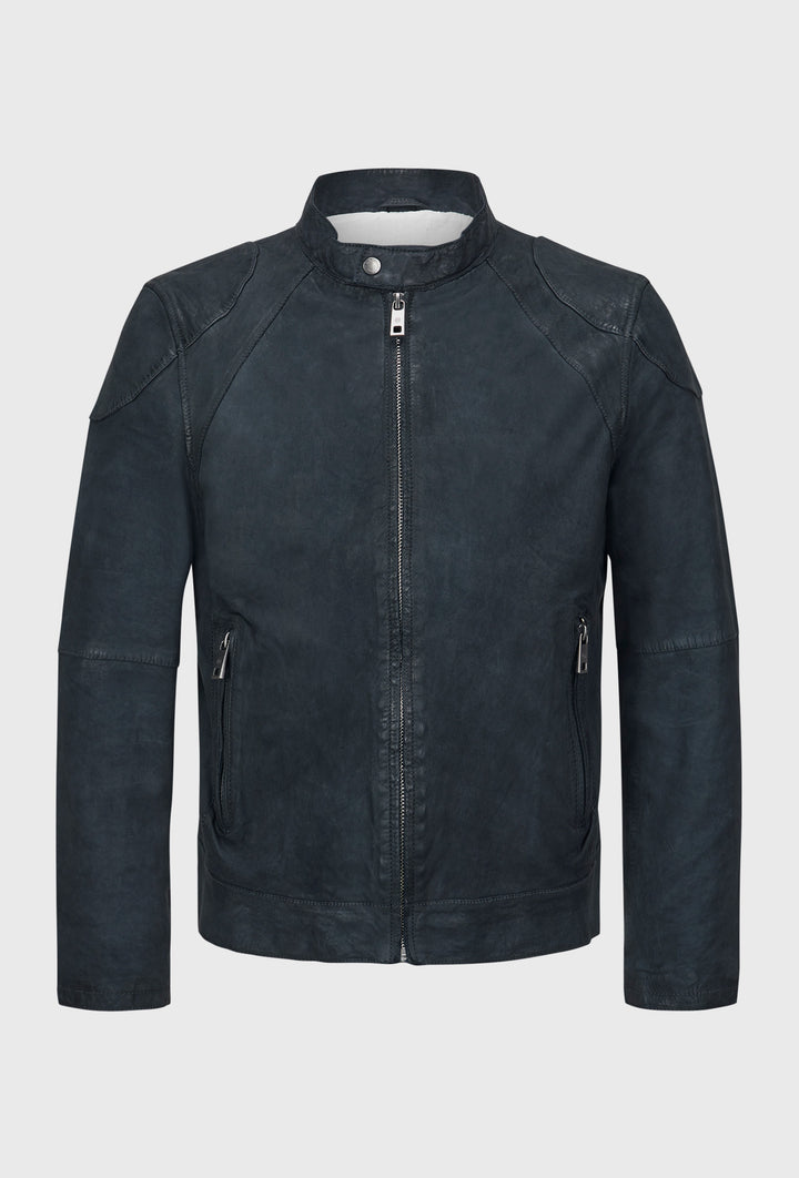 Granatowa kurtka biker