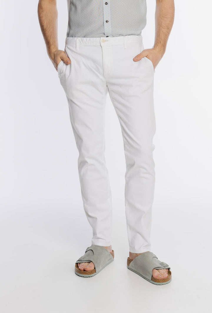 Śnieżnobiałe męskie spodnie chino Alberto o gładkim wykończeniu