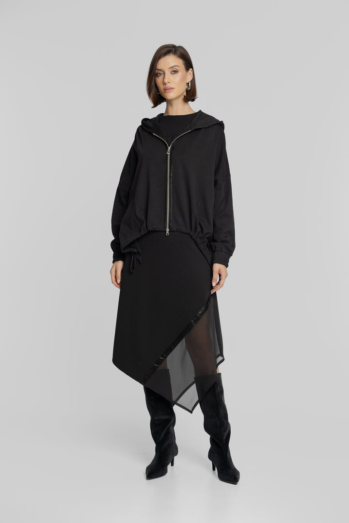 Czarna bluza z kapturem i zamkiem oversize