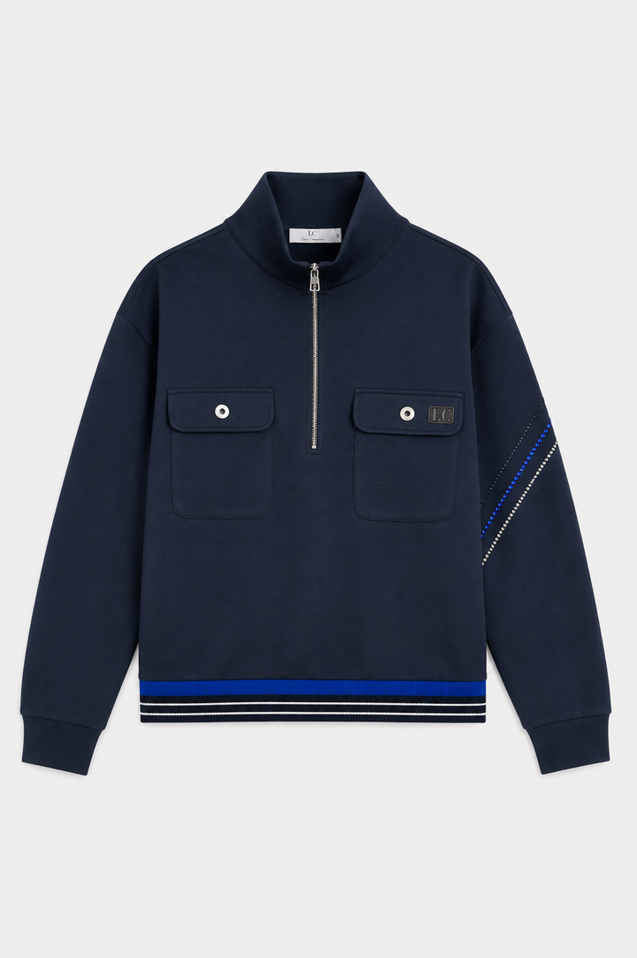 Granatowa bluza ze stójką i zamkiem 1/2 z kieszeniami cargo