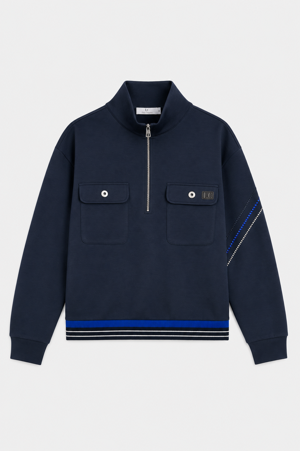 Granatowa bluza ze stójką i zamkiem 1/2 z kieszeniami cargo