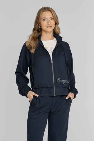 Granatowa bluza z kapturem i haftowanym logo Campione