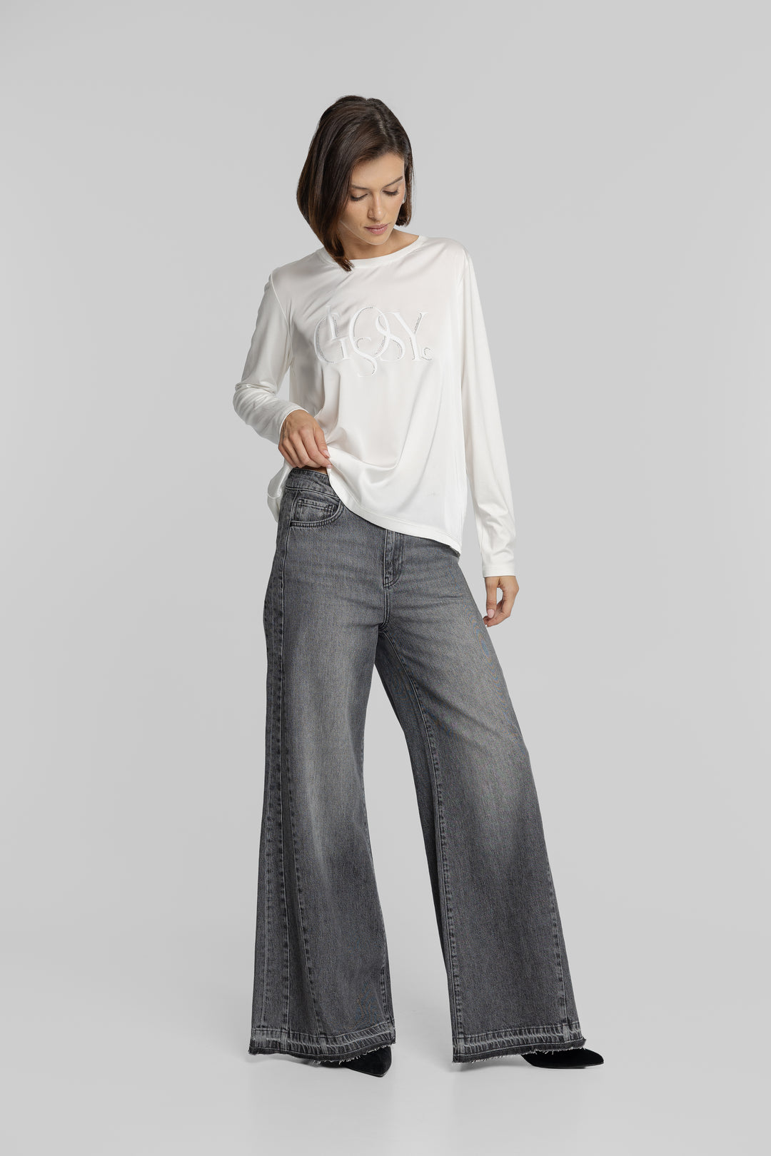 Szare jeansy damskie wide leg Campione