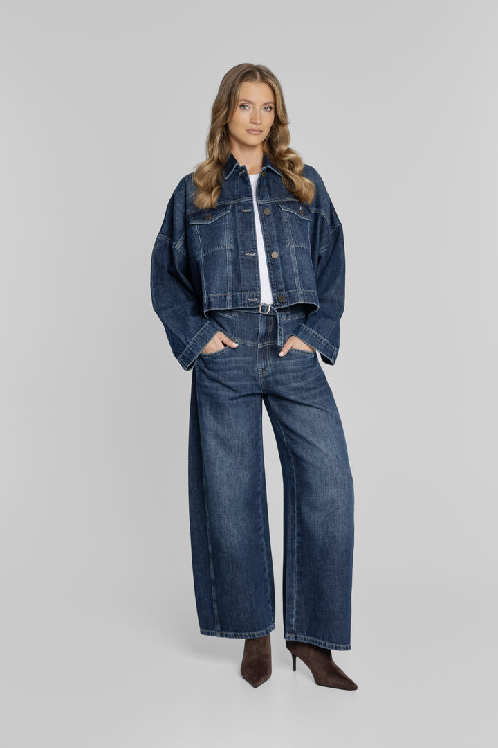 Niebieskie jeansy damskie wide leg Campione