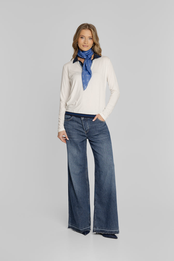 Niebieskie jeansy damskie wide leg Campione