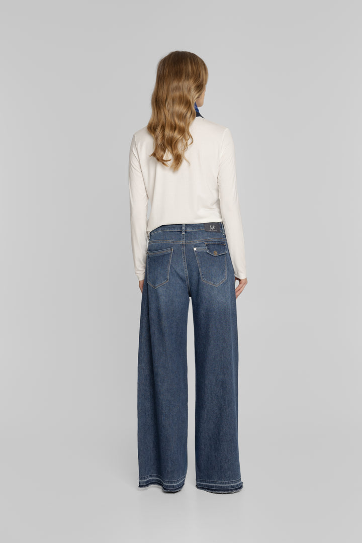 Niebieskie jeansy damskie wide leg Campione