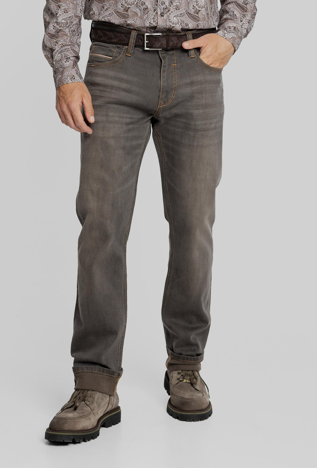 Szare jeansy męskie Regular Fit z efektem sprania