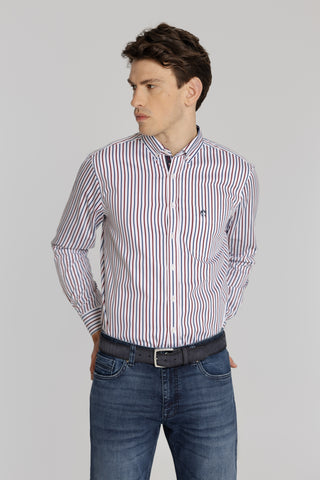 Męska koszula w czerwono-granatowe paski Modern Fit