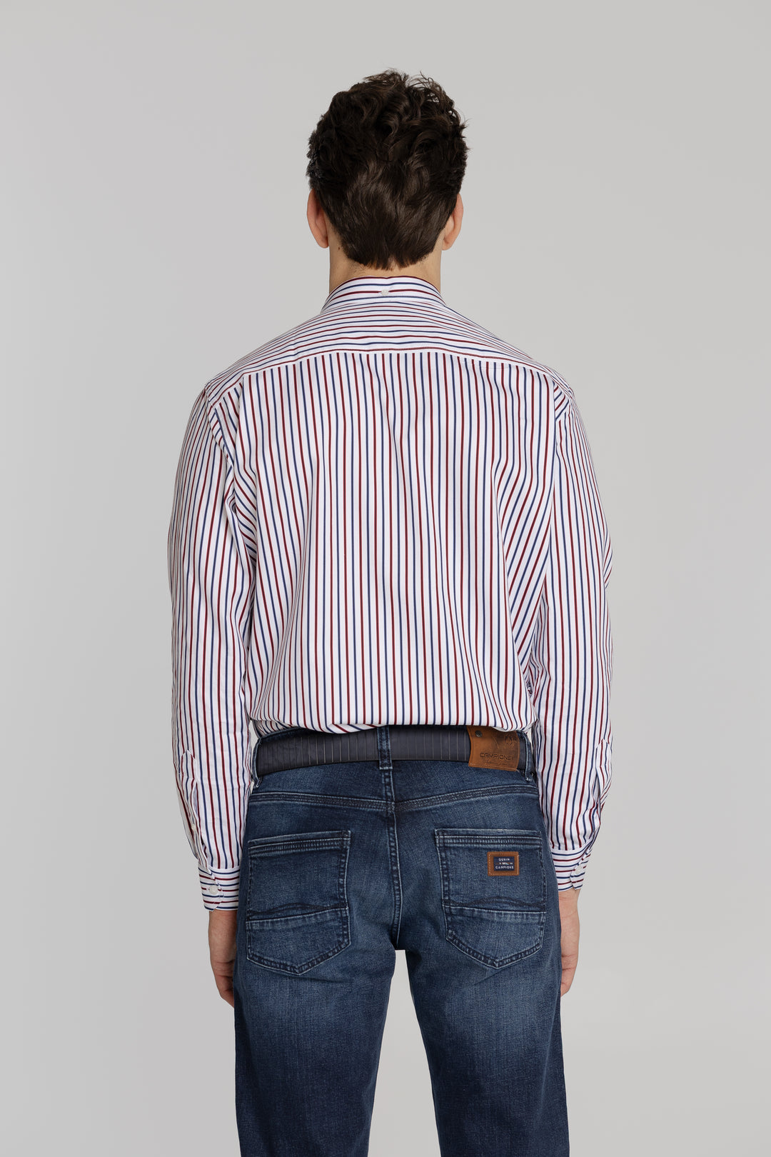 Męska koszula w czerwono-granatowe paski Modern Fit