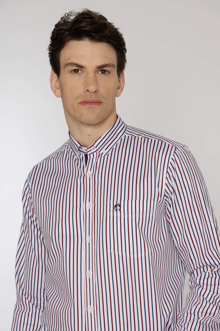 Męska koszula w czerwono-granatowe paski Modern Fit