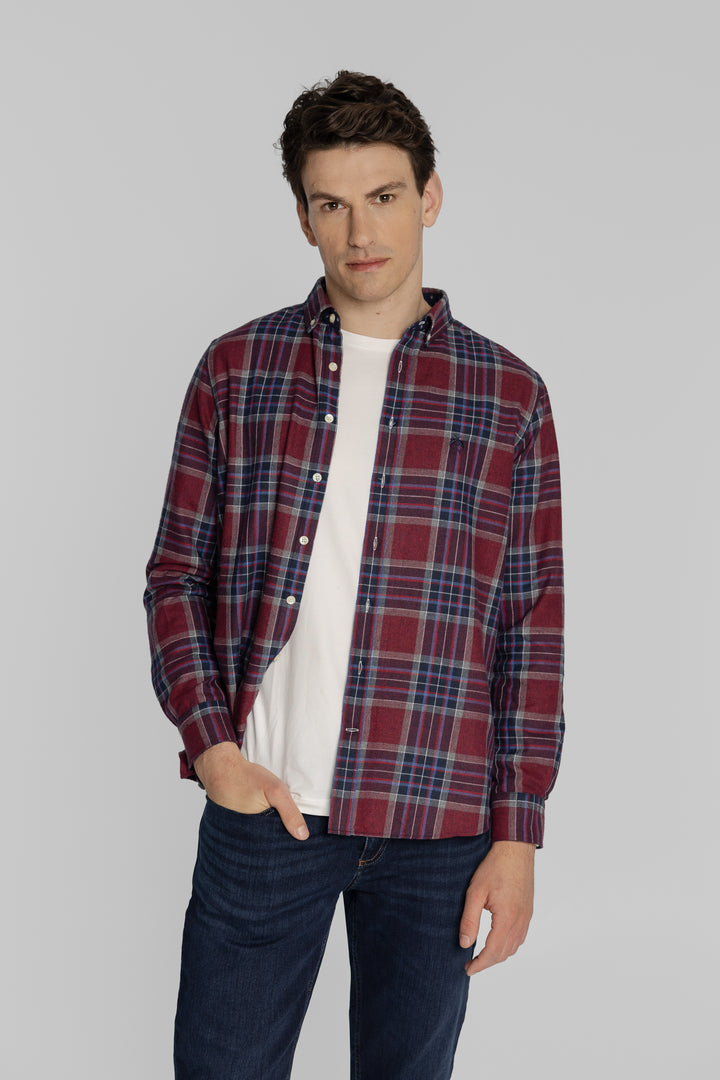 Modern Fit bordowa koszula w klasyczną kratę