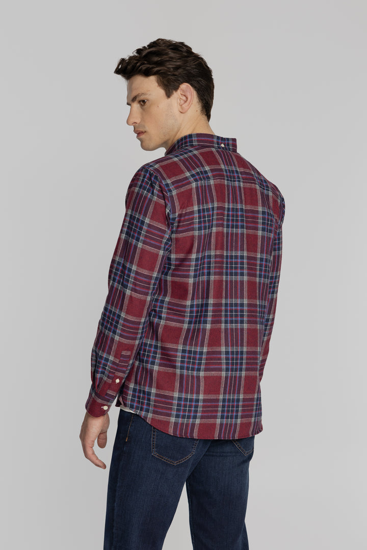 Modern Fit bordowa koszula w klasyczną kratę