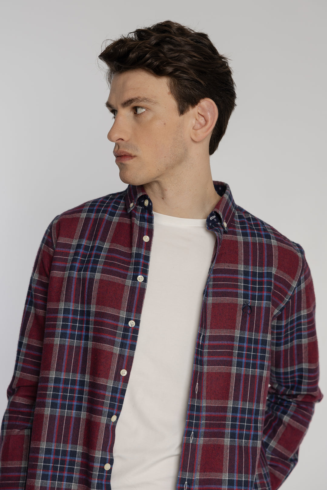 Modern Fit bordowa koszula w klasyczną kratę
