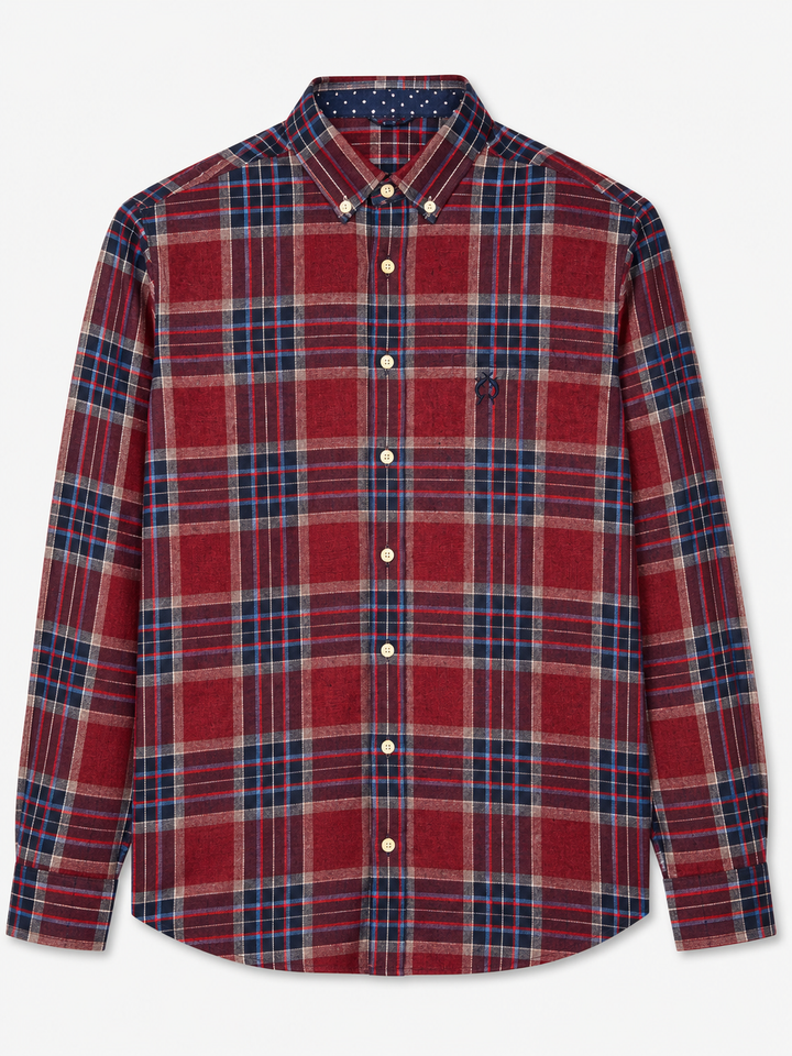 Modern Fit bordowa koszula w klasyczną kratę