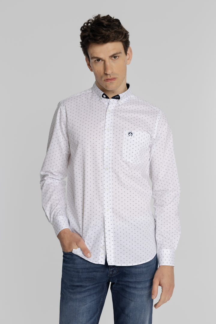Modern Fit biała koszula z subtelnym mikrowzorem