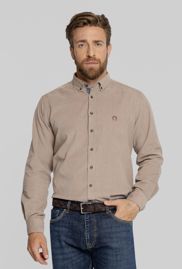 Beżowa koszula sztruksowa z kołnierzykiem button-down