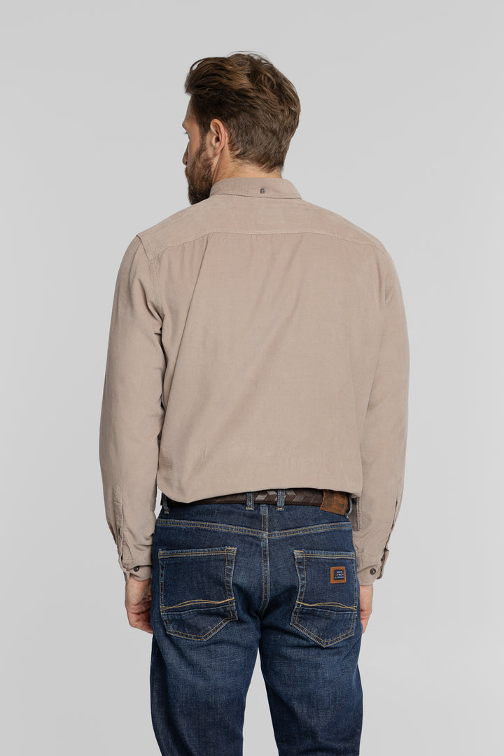 Beżowa koszula sztruksowa z kołnierzykiem button-down